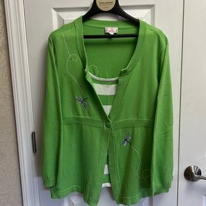 Quacker Factory Lime Green Dragonfly Cotton Top Color: Green Size: 2X